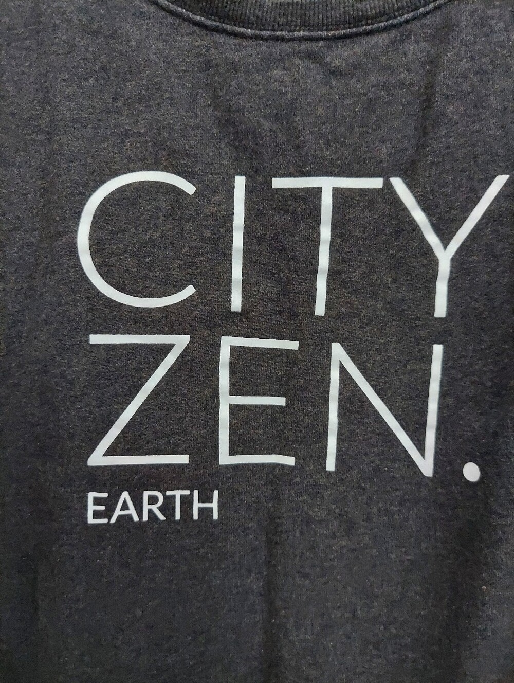 PACT Cropped Graphic "CITY ZEN EARTH" Sweatshirt Dark Gray Women Large - Picture 3 of 9